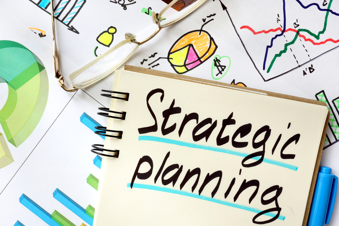 Notepad with sign strategic planning.