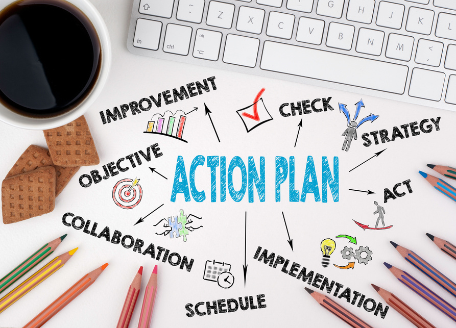 Action Plan concept. White office desk